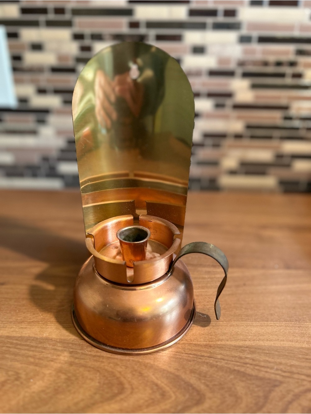 Vintage Copper Candle Holder with Brass Reflector